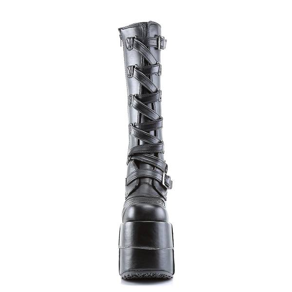 Demonia Stack-308 Black Vegan Leather Stiefel Herren D957-836 Gothic Kniehohe Stiefel Schwarz Deutschland SALE